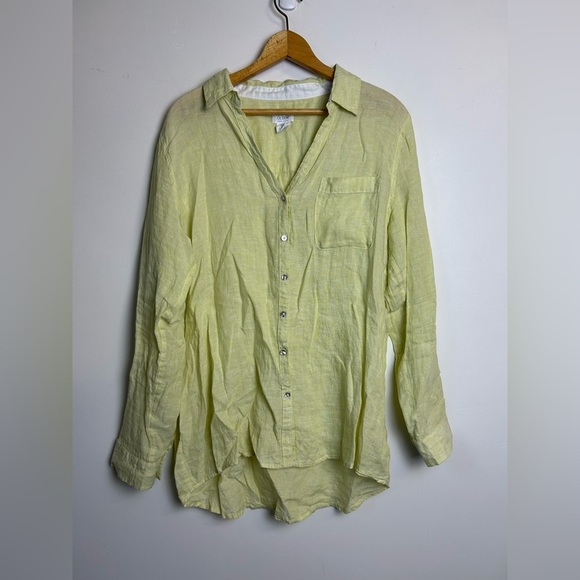 Sigrid Olsen 100% Linen Size L Light Yellow Button-Up Blouse Natural  old Money - Picture 1 of 13